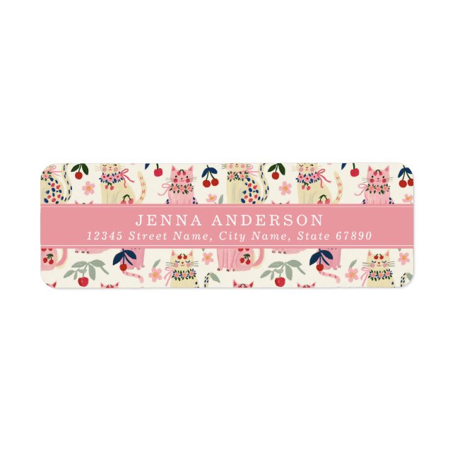 Cute Cherry Cat Address Label (Front)