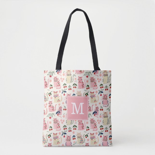 Cute Cherry Cat Tote Bag (Front)