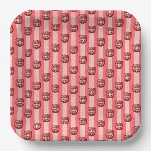 Cute Cherry Chocolate Teddy Bear Paper Plates