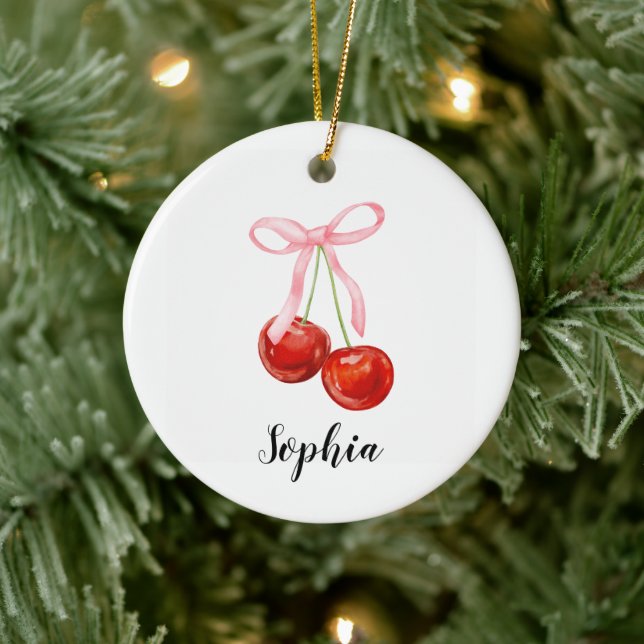 Cute Cherry Coquette  Ceramic Ornament (Tree)