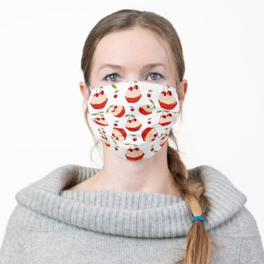Cute Cherry Cupcake Pattern Adult Cloth Face Mask (Worn)