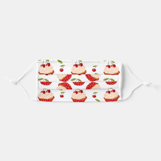 Cute Cherry Cupcake Pattern Adult Cloth Face Mask (Front, Folded)