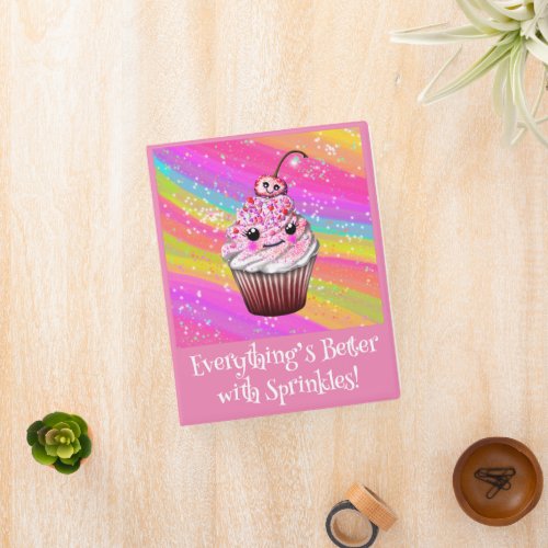 Cute Cherry Cupcake with Sprinkles Mini Binder