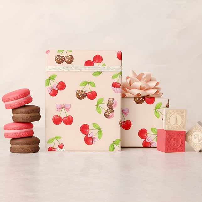 Cute Cherry Dessert Pattern Sweet  Wrapping Paper (Creator Uploaded)