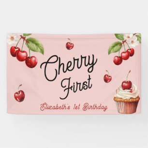 Cute Cherry First 1st Girly Birthday Pink Banner