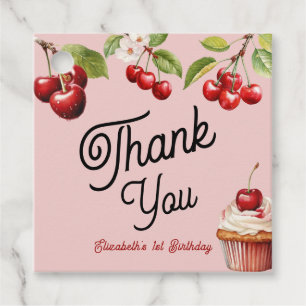 Cute Cherry First 1st Girly Birthday Pink Favor Tags