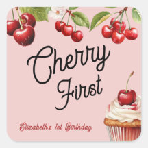 Cute Cherry First 1st Girly Birthday Pink