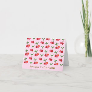 Cute Cherry Fruit Pattern Red Pink Personalized Card