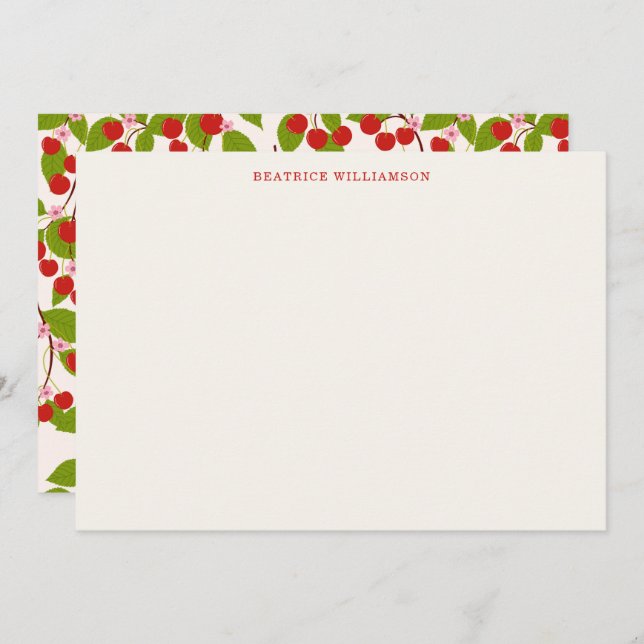 Cute Cherry Fruit Watercolor Pattern Personalized Note Card (Front/Back)