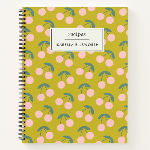 Cute Cherry Fruit Yellow Pink Personalized Recipe Notebook