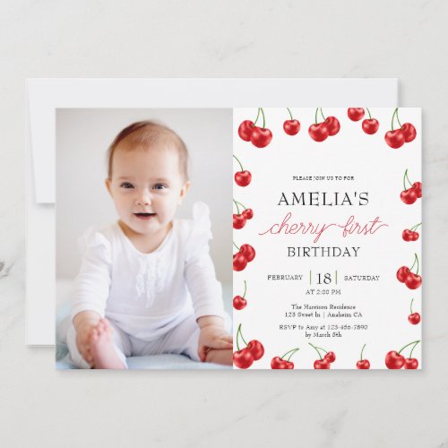 Cute Cherry Girl Berry First Birthday Party  Invitation