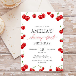 Cute Cherry Girl Berry First Birthday Party Invitation
