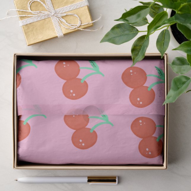 Cute Cherry Hand Drawn Sweet Birthday Red Tissue Paper (Gift)