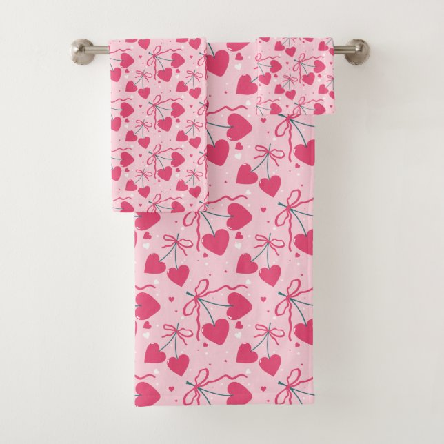 Cute Cherry Heart Towel Set | Sweet Retro Valentin (Insitu)