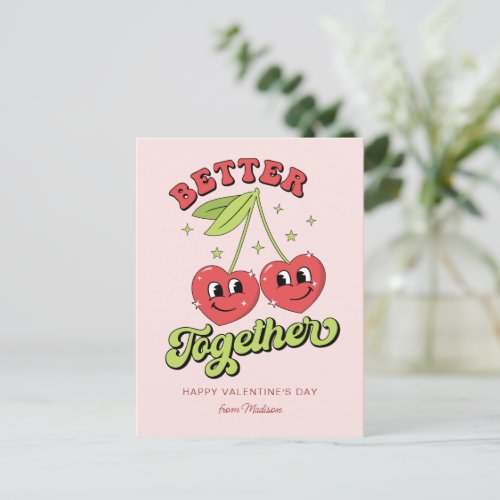 Cute Cherry Hearts Friends Better Together Postcard