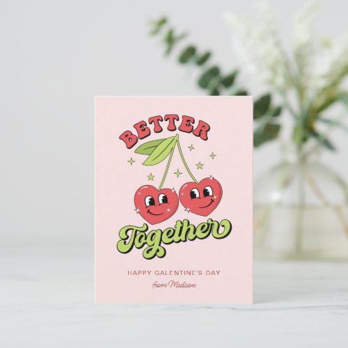 Cute Cherry Hearts Friends Better Together Postcard