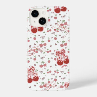 Cute Cherry iPhone 14 Case with Hearts & Bows
