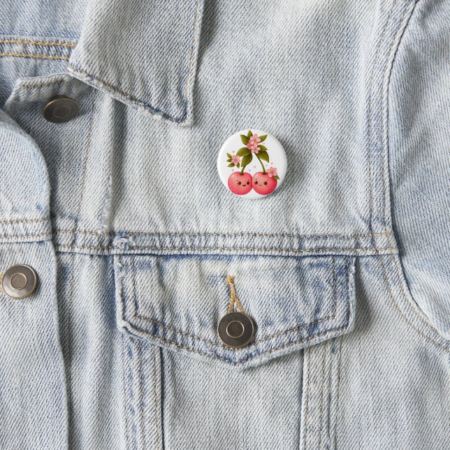 Cute Cherry Love Sticker Button (In Situ)