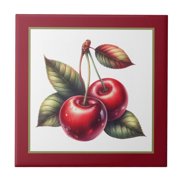 Cute cherry lovers kitchen ceramic tile (Front)