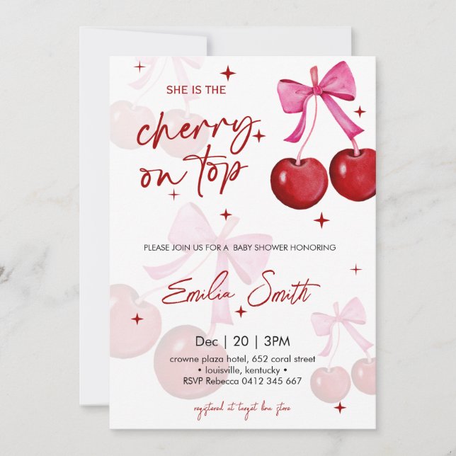 Cute Cherry on Top Baby shower Party Invitation (Front)