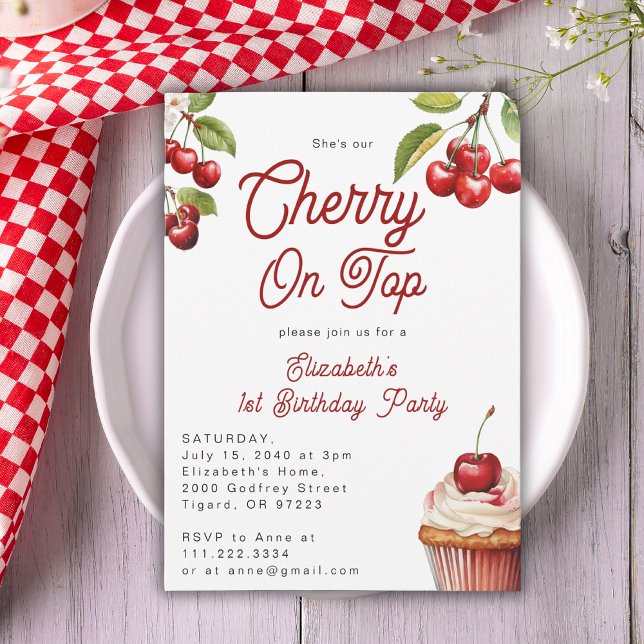 Cute Cherry On Top First 1st Birthday  Invitation (Creator Uploaded)