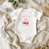 Cute Cherry On Top Pink Bow Baby Bodysuit