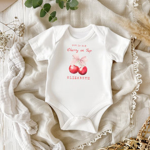 Cute Cherry On Top Pink Bow Baby Bodysuit