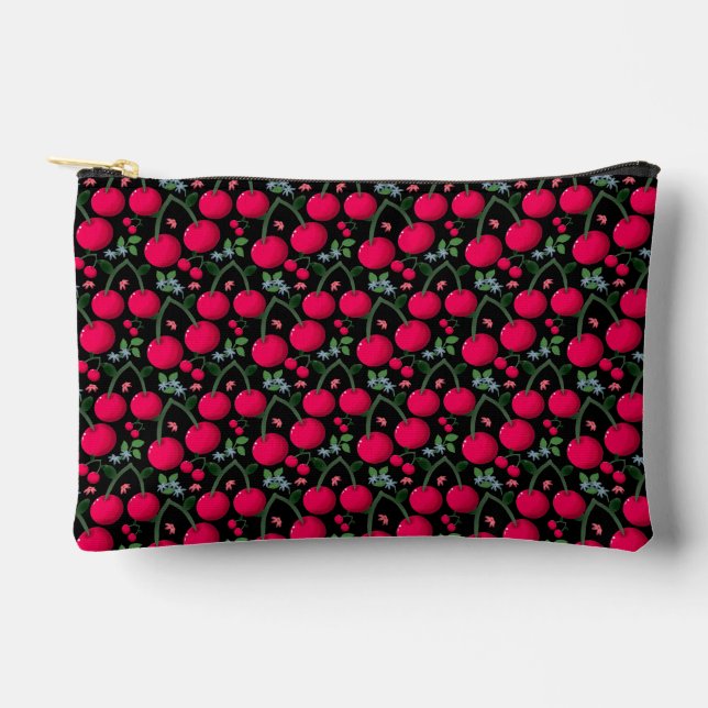 Cute Cherry Pattern Aesthetic | Red Cherry Seamles Accessory Pouch (Front)