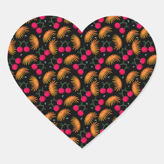 Cute Cherry Pattern Aesthetic | Red Cherry Seamles Heart Sticker (Front)