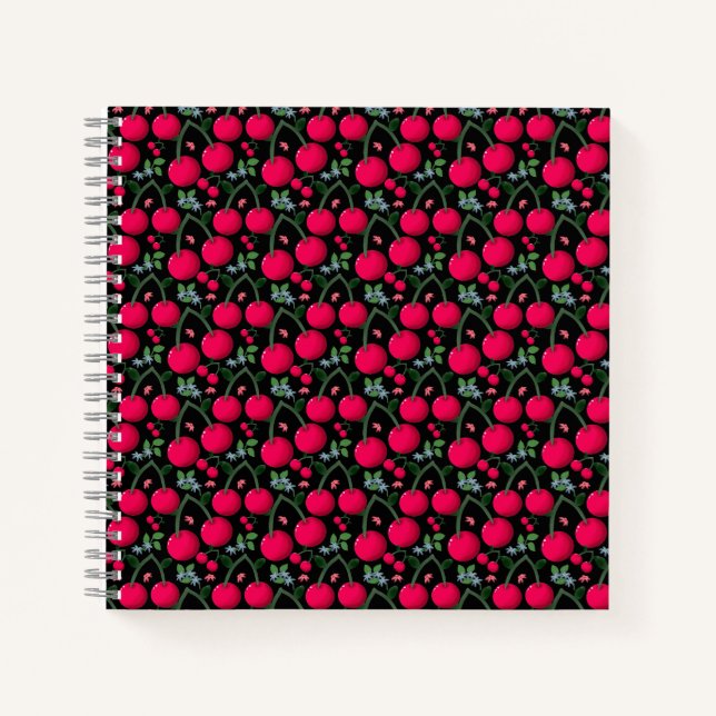 Cute Cherry Pattern Aesthetic | Red Cherry Seamles Notebook (Front)