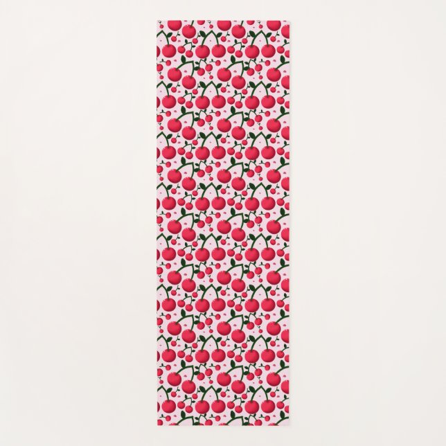 Cute Cherry Pattern Aesthetic | Red Cherry Seamles Yoga Mat (Front)