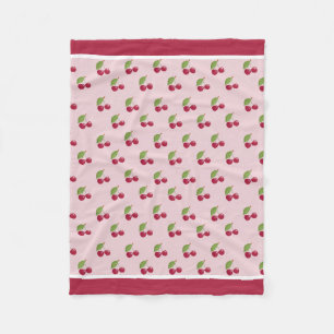 Cute Cherry Pattern Burgundy Stripes Fleece Blanket