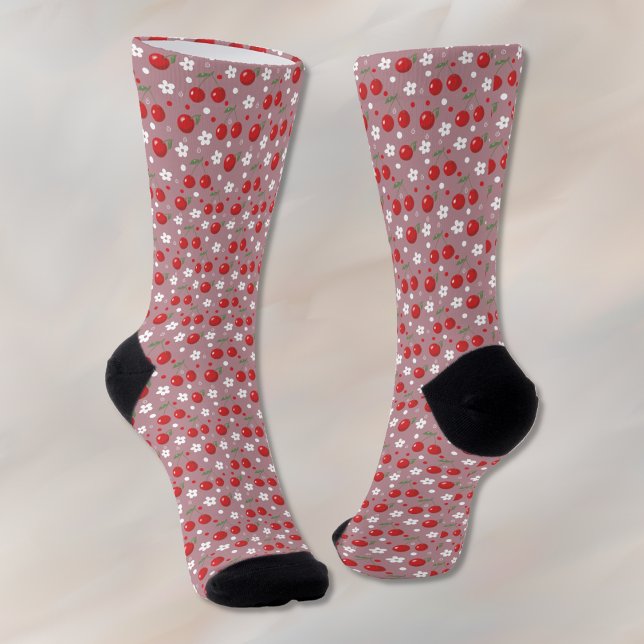 Cute Cherry Pattern Crew Socks (Cute cherry pattern crew socks .)