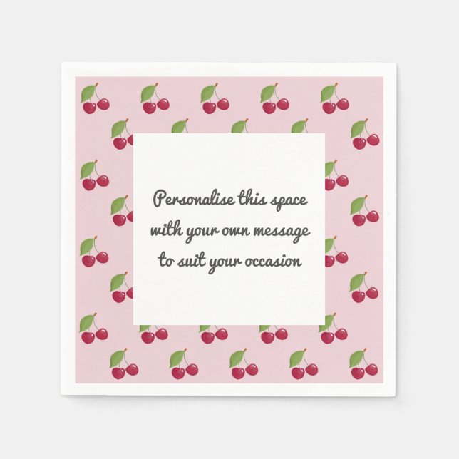 Cute Cherry Pattern Custom Message  Napkins (Front)