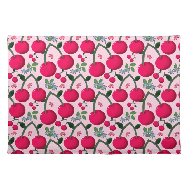 Cute Cherry  Pattern, Glossy Kawaii Fruit Cloth Placemat (Front)