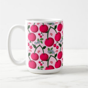 Cute Cherry Pattern, Glossy Kawaii Fruit Coffee Mug