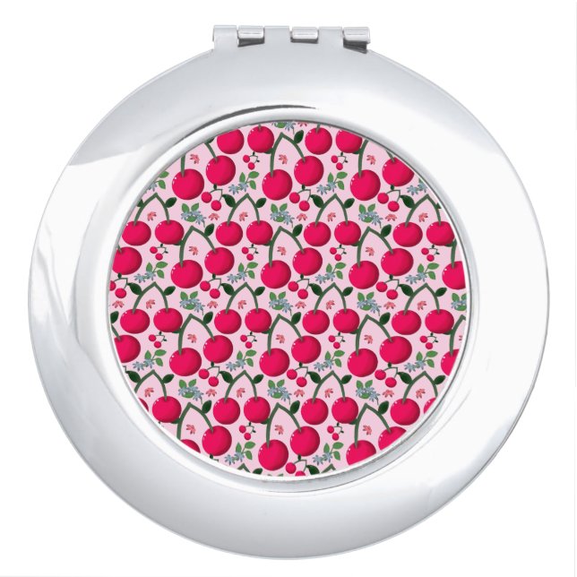 Cute Cherry  Pattern, Glossy Kawaii Fruit Compact Mirror (Front)