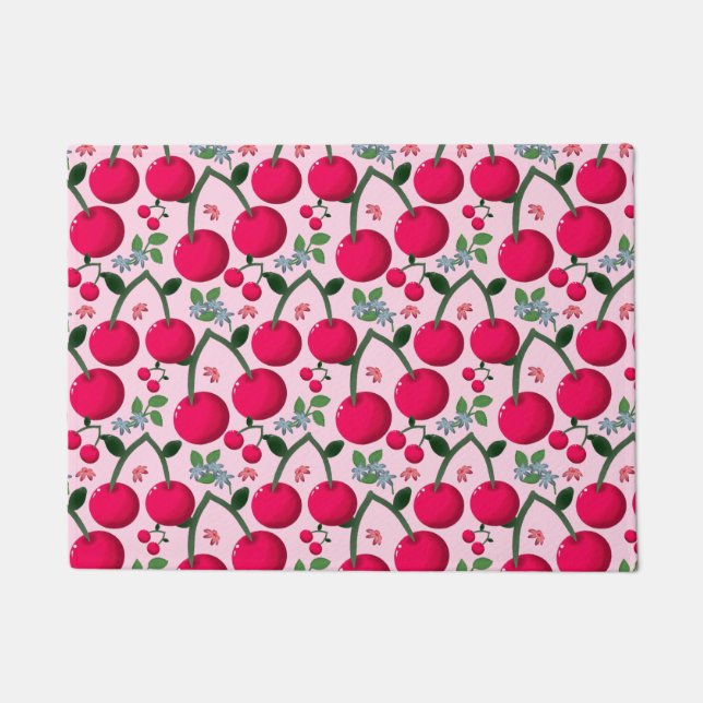 Cute Cherry  Pattern, Glossy Kawaii Fruit Doormat (Front)