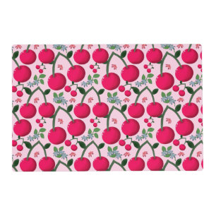 Cute Cherry  Pattern, Glossy Kawaii Fruit Placemat