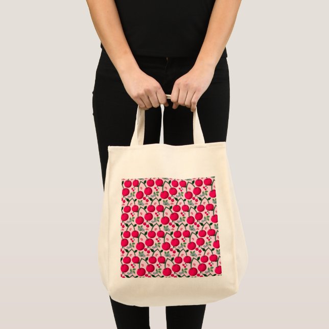 Cute Cherry  Pattern, Glossy Kawaii Fruit Tote Bag (Front (Product))