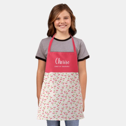 Cute Cherry Pattern Modern Girls Chef Training Apron