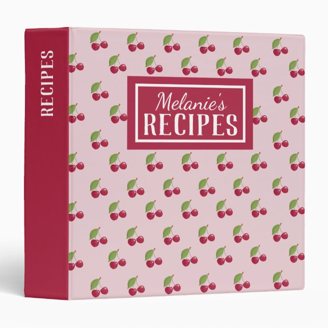 Cute Cherry Pattern Personalised Recipe 3 Ring Binder (Front/Spine)