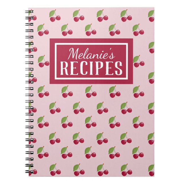 Cute Cherry Pattern Personalised Recipe Notebook (Front)