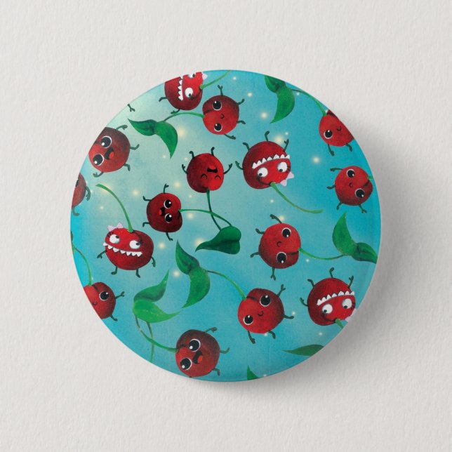 Cute Cherry Pattern Pinback Button (Front)