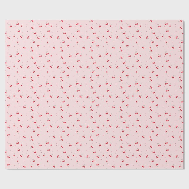 Cute Cherry Pattern | Pink Aesthetic Seamless Wrapping Paper (Flat)
