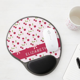 Cute Cherry Print Pattern Coquette Pink Custom Gel Mouse Pad