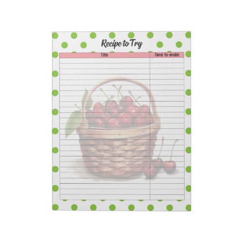 Cute Cherry Recipe Notepad