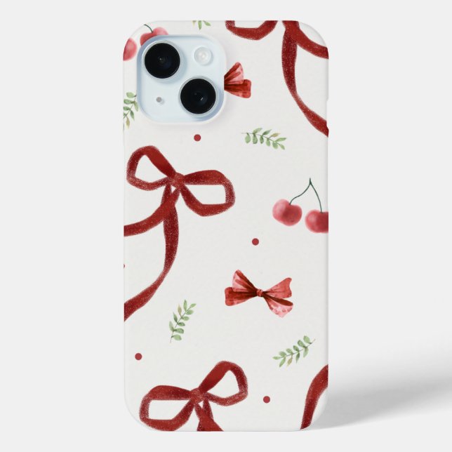 Cute Cherry & Red Ribbon Pattern Phone Case (Back)