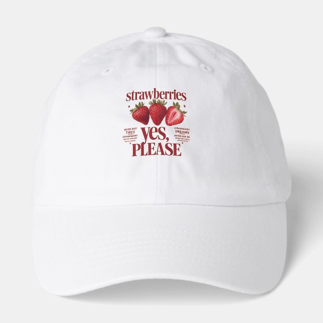 Cute Cherry Strawberry White Baseball Hat (Front)