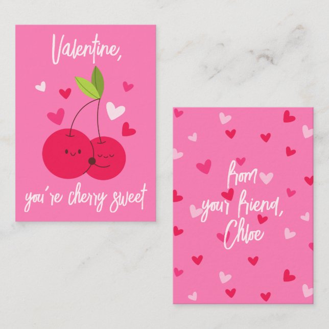 Cute Cherry Sweet Berry Love Hearts Valentines Note Card (Front/Back)
